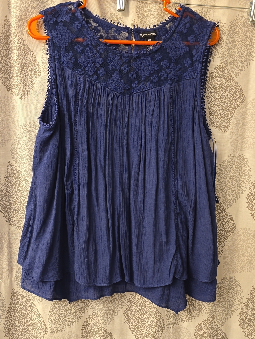 new directions Navy Blue Crochet Yoke Sleeveless Camisole
